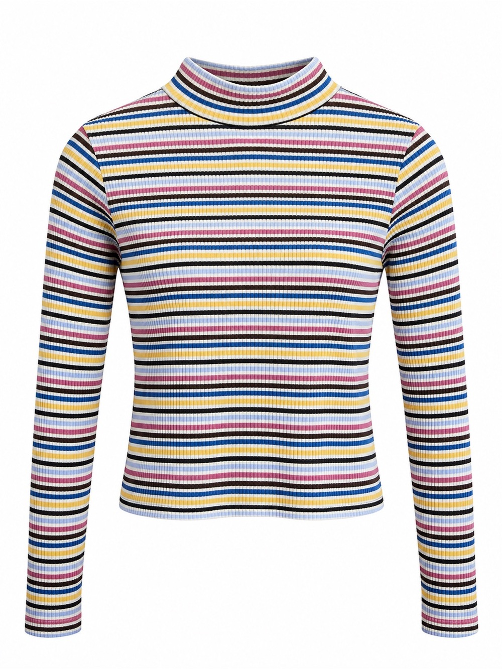 Caution to the Wind Multi-Color Striped Mock Neck Top Size M black white yellow